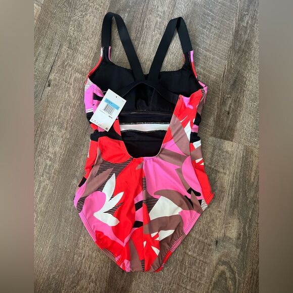 Nike Women's Jungle Floral V-Back One Piece Swimsuit- Size Medium - Picture 6 of 10